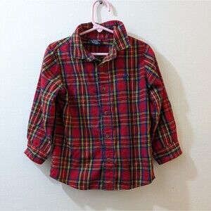 Wrangler Plaid Flannel Button Down Shirt, Red, Boys Toddler 5T